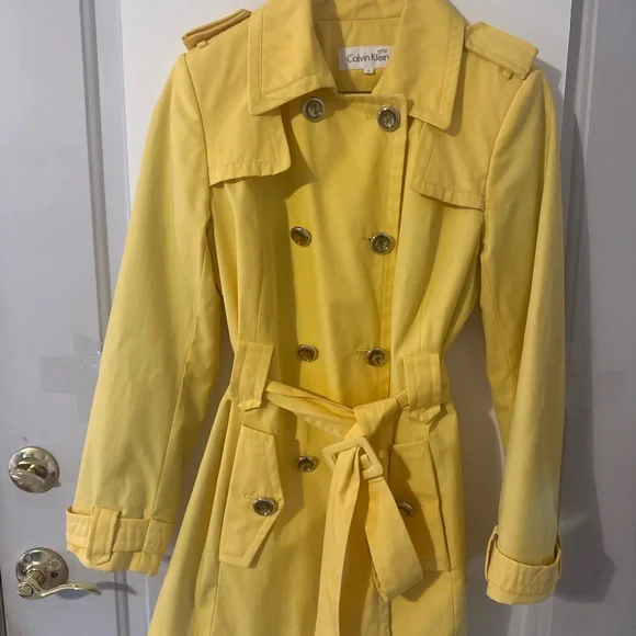Calvin Klein Sunny Yellow Trench Coat - Picture 2 of 11